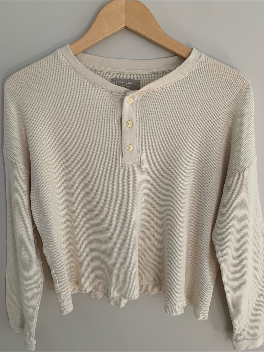 Everlane The Organic Cotton Waffle Henley Top Cream Medium Layering Casual Fall